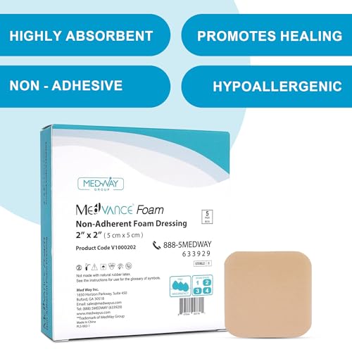 MedVance Waterproof Non-Adhesive Foam Dressing w/o Border, 2"x2", Box of 5 - size: 2"x2" Standard 5 Pack