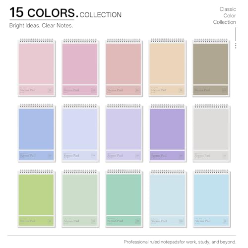 Steno Pads 6 x 9 Pastel Spiral Steno Notebooks Gregg Ruled 15Pack - color: Macaroncolor