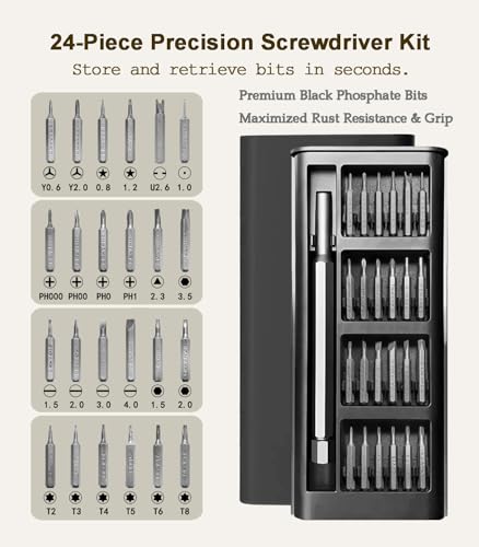 24-in-1 Small Precision Screwdriver Set, Professional Low Magnetic Mini Repair Tool Kit for Phone, Computer, Watch, Laptop, Macbook, Ring Doorbell