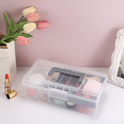 JUXYES Clear Art Craft Supply Storage Bin Sewing Box With Handle Lid - color: Gray, size: 1 Pack