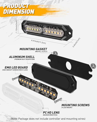 HLauto 1200T Emergency Strobe Grille Lights: 8pcs 12 LED Sync Feature Safety Warning Flashing Lights, Ultra Slim Surface Mount Hazard Caution Lights for Trucks, Vehicles, Car, ATV, UTV (Amber Green) - color: Amber/Green