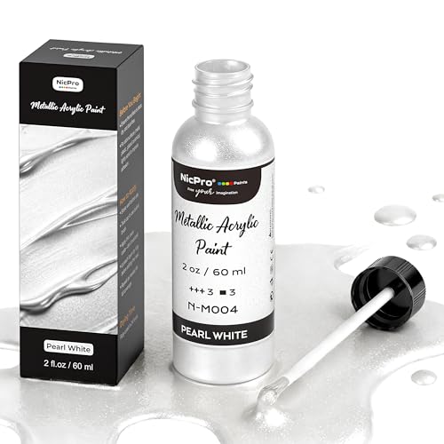 Nicpro 60ml Metallic Pearl White Acrylic Paint, Pearlescent Touch Up Paint - color: Pearl White