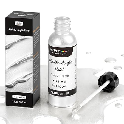 Nicpro 60ml Metallic Pearl White Acrylic Paint, Pearlescent Touch Up Paint - color: Pearl White