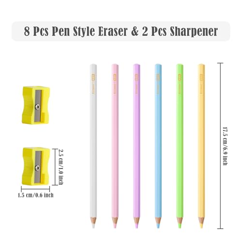 BAYTORY 8Pcs Pen Style Eraser, Fine Detail Art Erasers with 2Pcs Sharpener