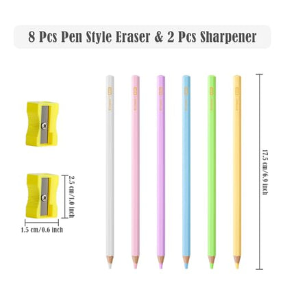 BAYTORY 8Pcs Pen Style Eraser, Fine Detail Art Erasers with 2Pcs Sharpener