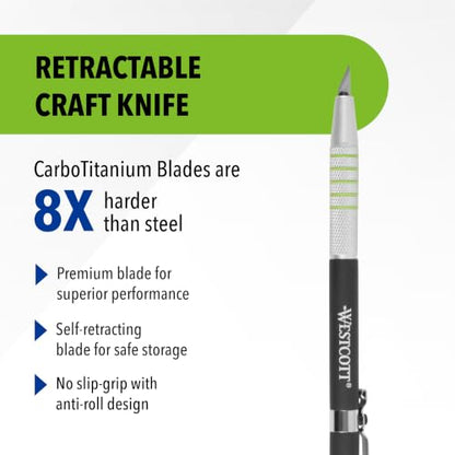 Westcott 16963 Pen-Style Retractable CarboTitanium Bonded Hobby Knife, Silver