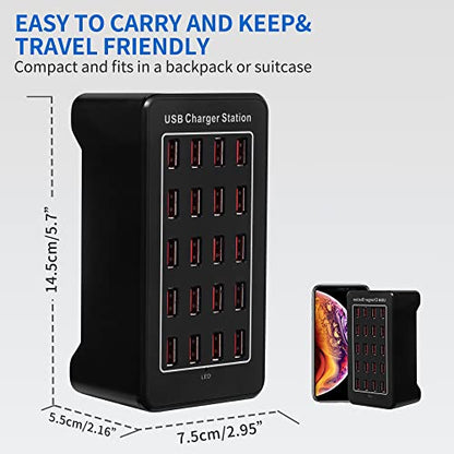 20-Port Desktop USB Charging Station - 100W Multi-Function Smart Charger for Smartphones, Tablets and More Devices - size: 20-port