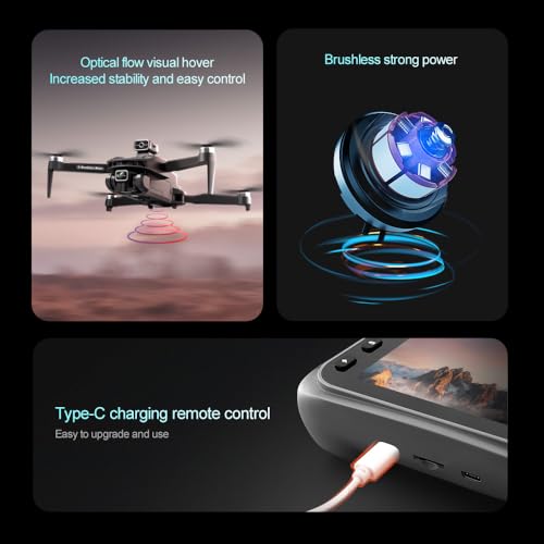 FPV Drone with 4K UHD Camera for Adults, V168 Pro Max GPS Drone with 360° Obstacle Avoidance Brushless Motor RC Drone with 4.5" HD Screen on Controller, Auto Return Altitude Hold Headless Mode, Optical Flow Hover Foldable RC Quadcopter with Screen Remote
