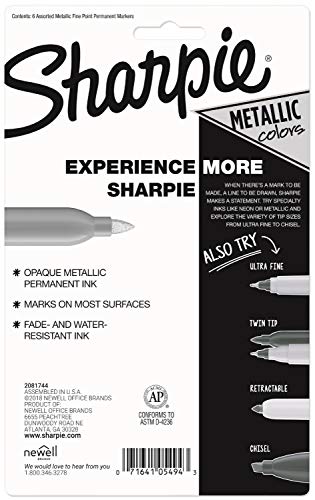 Sharpie Metallic Permanent Markers, Fine Point, Assorted Metallic, 6 Count