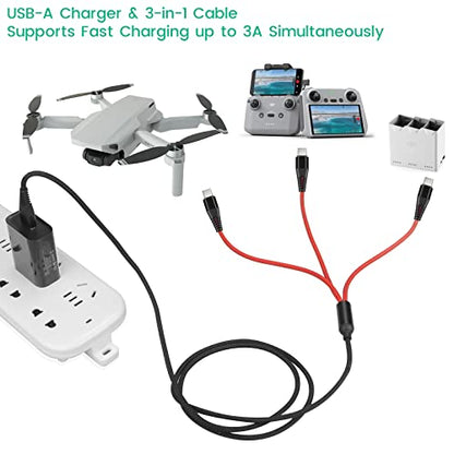 Charger for DJI Mini 4 Pro, Mini 3 Pro, Mavic 3, Air 2S Drone, with Adapter - size: 4ft Cable & Adapter