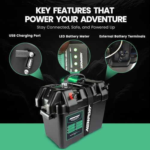 Newport Trolling Motor Smart Battery Box Power Center with USB and DC Ports, Medium