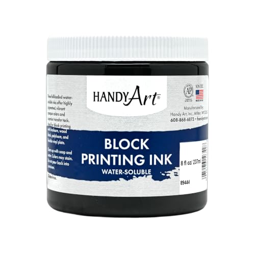 Handy Art Block Printing Ink, Black, 8 oz Jar, Water-Soluble - color: Black, size: 8 Fl Oz
