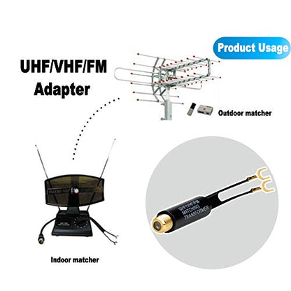 Ancable 75 Ohm to 300 Ohm Adapter Gold Plated, UHF/VHF/FM Balun Transformer - size: 4.4 In - 1Pcs