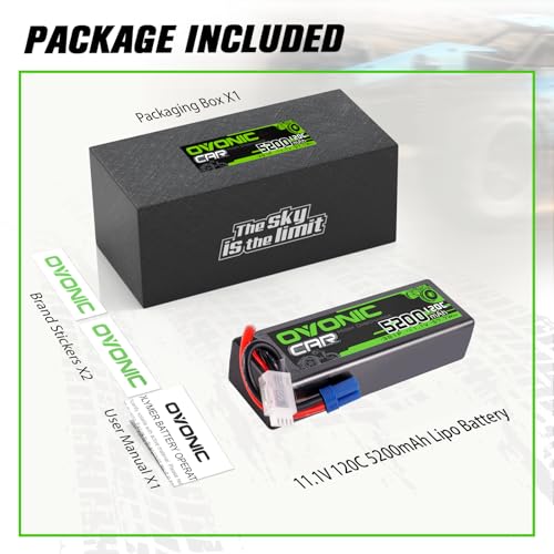 OVONIC 3S LiPo Battery 11.1V 5200mAh 120C with EC5 Plug (2 Packs)