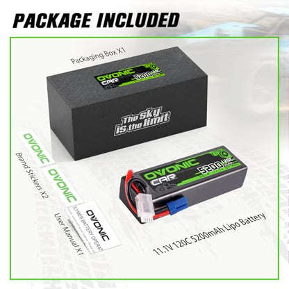 OVONIC 3S LiPo Battery 11.1V 5200mAh 120C with EC5 Plug (2 Packs)
