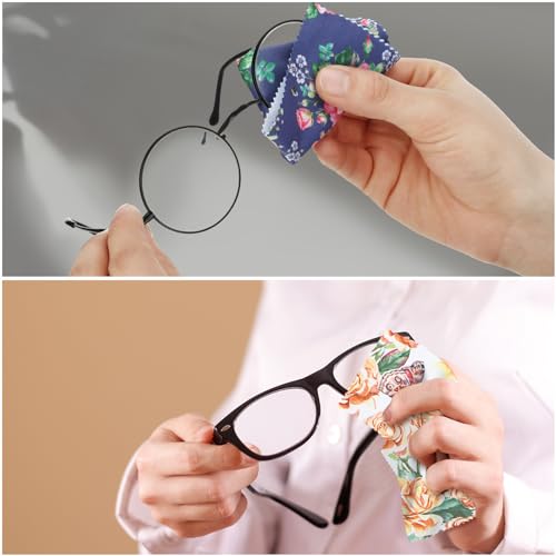 Copkim 24 Pcs Floral Eyeglasses Cleaning Cloths, Soft Reusable Lens Wipes
