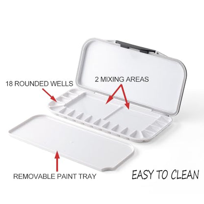 Transon Watercolor Palette Folding with Lid 18wells 2 Mixing Areas and 1 Large Mixing Tray Also for Gouache Acrylic Paint Palette Navy Blue - color: Navy Blue
