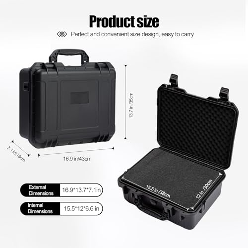 Hard case Waterproof Hard Case with DIY Customizable Foam Insert Portable Protective for Camera Drones Equipments Tools Test Instruments 16.9''x13.7''x7.1'' - color: 16.9''x13.7''x7.1''