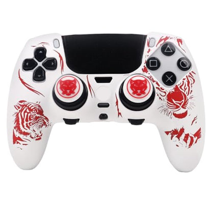 RALAN Tiger Silicone Controller Skins with 2 Thumb Gripsr Compatible with PS5 Dualsense Edge Controller Play Station 5 Accessories, Sweat-Proof Anti-Slip Cover Skin Protecto - color: Tiger White Red
