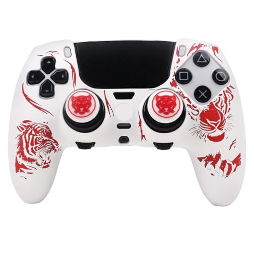 RALAN Tiger Silicone Controller Skins with 2 Thumb Gripsr Compatible with PS5 Dualsense Edge Controller Play Station 5 Accessories, Sweat-Proof Anti-Slip Cover Skin Protecto - color: Tiger White Red