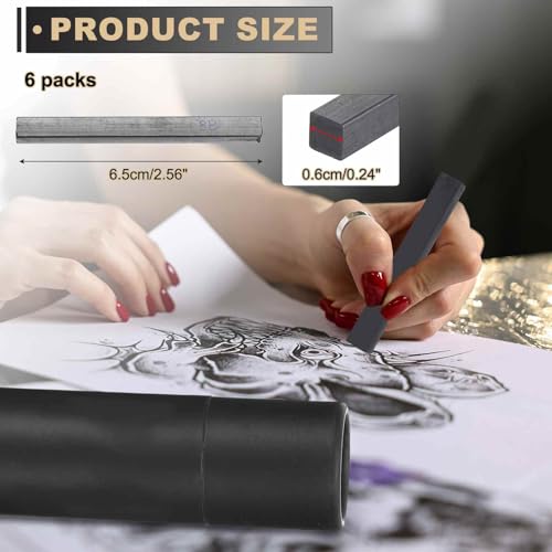 MECCANIXITY Compressed Charcoal Sticks, 8B Grade Square Vine Charcoal Sticks Set Art Supplies for Painting Drawing Sketching Shading Artists Beginners(Pack of 6) - style: 8B