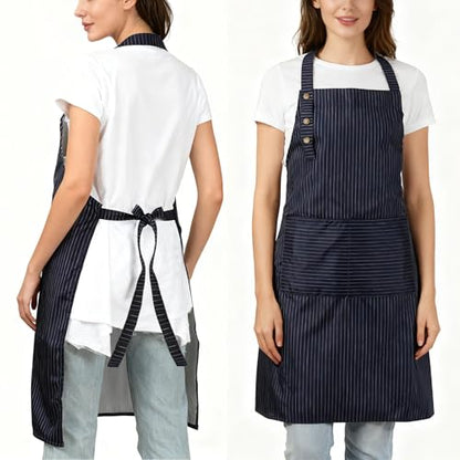 Adjustable Bib Apron Waterdrop Resistant with 2 Pockets Cooking Kitchen Aprons for Women Men Chef - color: Blue