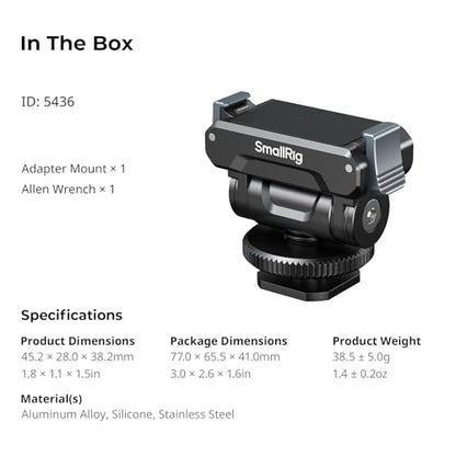 SMALLRIG Cold Shoe Adapter Mount for DJI Osmo 360 / Action 5 Pro / 4/3 - style: Cold Shoe Mount-Aluminum