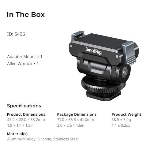 SMALLRIG Cold Shoe Adapter Mount for DJI Osmo 360 / Action 5 Pro / 4/3 - style: Cold Shoe Mount-Aluminum