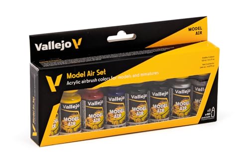 Vallejo - Model Air Basic Colors | Acrylic Paint Set | Pre Thinned Airbrush Ready Formula | 8 Basic Shades | Non-Toxic Water Based Pigments | Professional Grade Finishes - style: Basic Colors