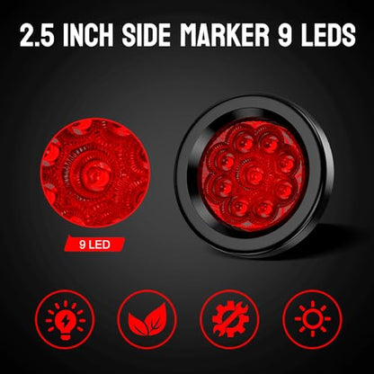 2 Inch Red Round LED Trailer Side Marker Clearance Lights 10 PCS - color: Red