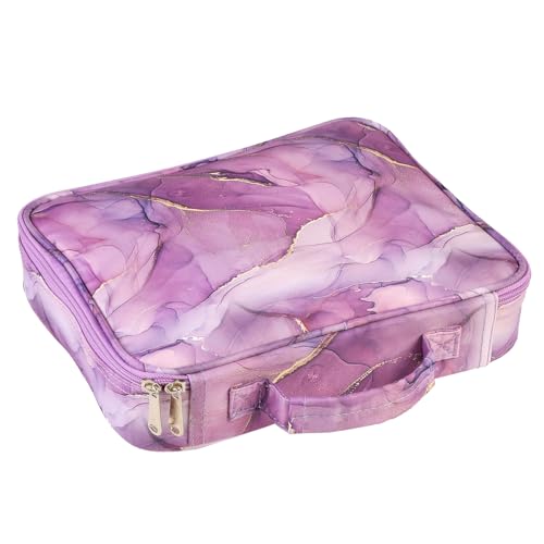 Multi-Functional Zipper Pencil ipad case w/Handle and Zippered Pocket - color: Dark Marble Purple