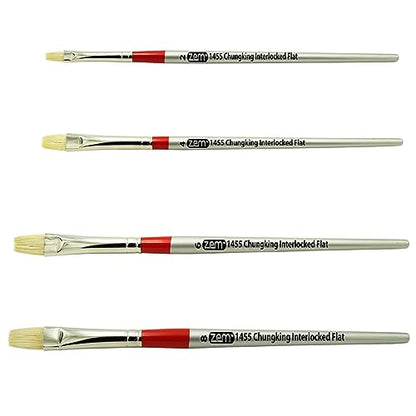 ZEM Brush Chungking Deluxe White Hog Bristle Interlocked Flat Artist Brush Set Sizes 2,4,6,8