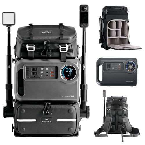 LANCER 100 Travel Camera Backpack with 96Wh Portable Power Station, Modular Hard Shell Photography Bag with Magic Arm, IPX5 Waterproof Drone Backpack Fits 16" Laptop (Black) - color: Black