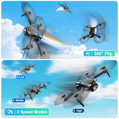 Drone with 1080P Camera, Foldable Remote Control Quadcopter for Adults Beginners, Mini Drone with Stable Hover, Waypoint Fly, 3D Flips, One Key Start, 2 Batteries, Easy to Fly Indoors & Outdoors - color: Black Blue