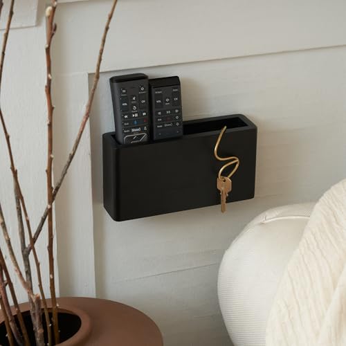 Wooden Remote Control Holder - Adhesive Wall Mount Caddy for 3-4 Remotes - color: Black