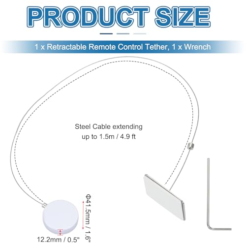 PATIKIL 1.5m / 4.9Ft Retractable Remote Control Tether, Security Remote Cable Lock Adjustable Cable Leash Length for TV Remote Control Gaming Controller, White (Square Iron Cap) - color: White