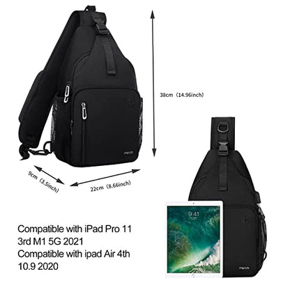 MOSISO Sling Backpack Bag, Crossbody Shoulder Bag Travel Hiking Daypack Chest Bag with Front Square Pocket&USB Charging Port - color: Black