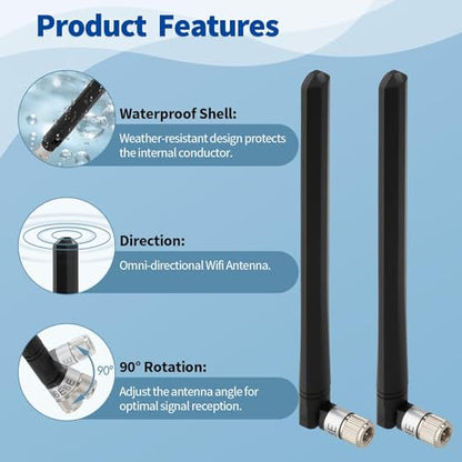 Superbat Tri-Band WiFi 6E Antenna SMA Male for PC Desktop Router 2-Pack