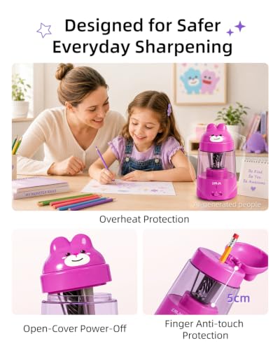 ZMOL Pink Bunny Electric Pencil Sharpener, 6-8mm, Rechargeable, Stickers - color: Pink