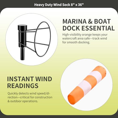 Heavy Duty Windsock 8" x 36"Includes Diameter Ball Bearing Windsocks Frame - color: Orange White Stripe / Black Frame