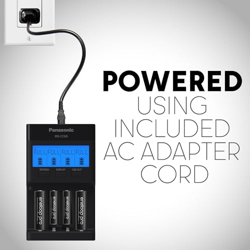 Panasonic BQ-CC65AKBBA Super Advanced eneloop pro and eneloop 4-Position Quick Charger with LCD Indicator Panel and USB Charging Port, Black - size: (Pack of 1)