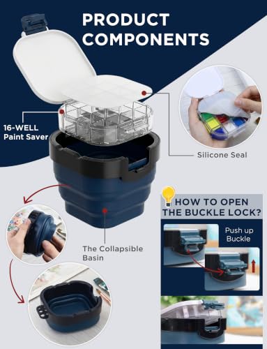 16-Well Airtight Empty Palette Box with Lid & Foldable Water Cup, Blue - color: Blue