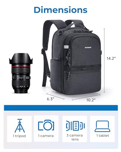 BAGSMART 2 in 1 Small Camera Backpack for DSLR, Fits 12.9" iPad, Black - color: Black