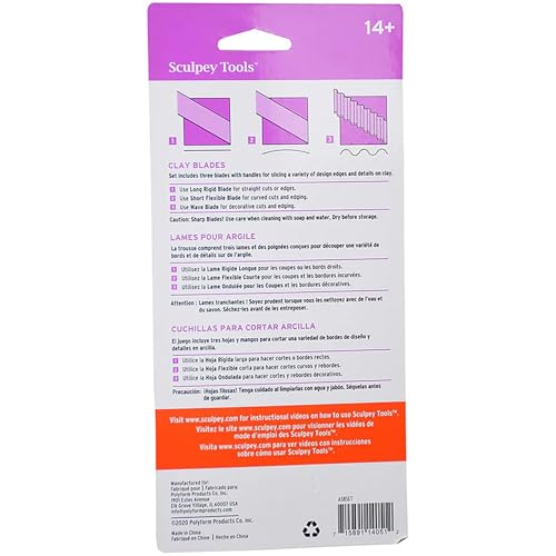 Sculpey 3-Piece Clay Blades, Rigid Wavy & Flexible Stainless-Steel Slicers