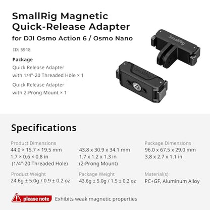 SmallRig Action 6 / Nano Magnetic Quick-Release Adapter Mount - style: Combo (1/4"-20 Threaded Hole + 2-Prong Mount)