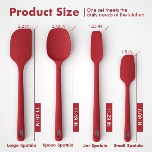 ChefAide 4 Pieces Silicone Spatulas Set, Heat Resistant Rubber Spatula - color: Red, size: 4 pieces