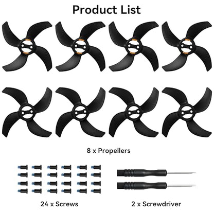 Avata 360 Propellers Blades - 8Pcs Props Quick Replacement Propeller Spare Part 3340S Low Noise Wings for DJI Avata 360 Drones Accessories Black Tips