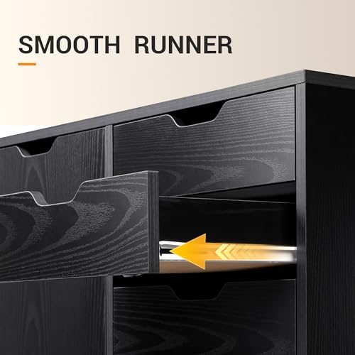 DEVAISE 5-Drawer Wood Drawer Cabinet, Office Storage Cabinet, Black - color: Ebony