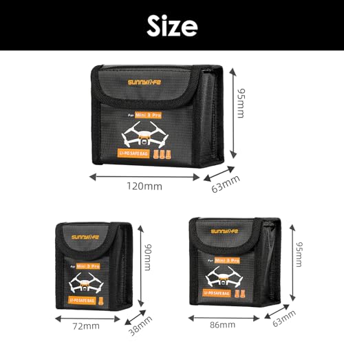 CAPART Battery Safe Bag for DJI Mini 4 Pro/Mini 3 / Mini 3 Pro Drone Storage Bag Fireproof Safety Charging Bag (Small*3pcs) - size: Small*3pcs