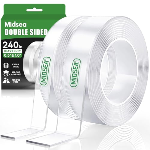 Double Sided Tape Heavy Duty, 2 Rolls 20 Feet, Clear Nano Mounting Tape